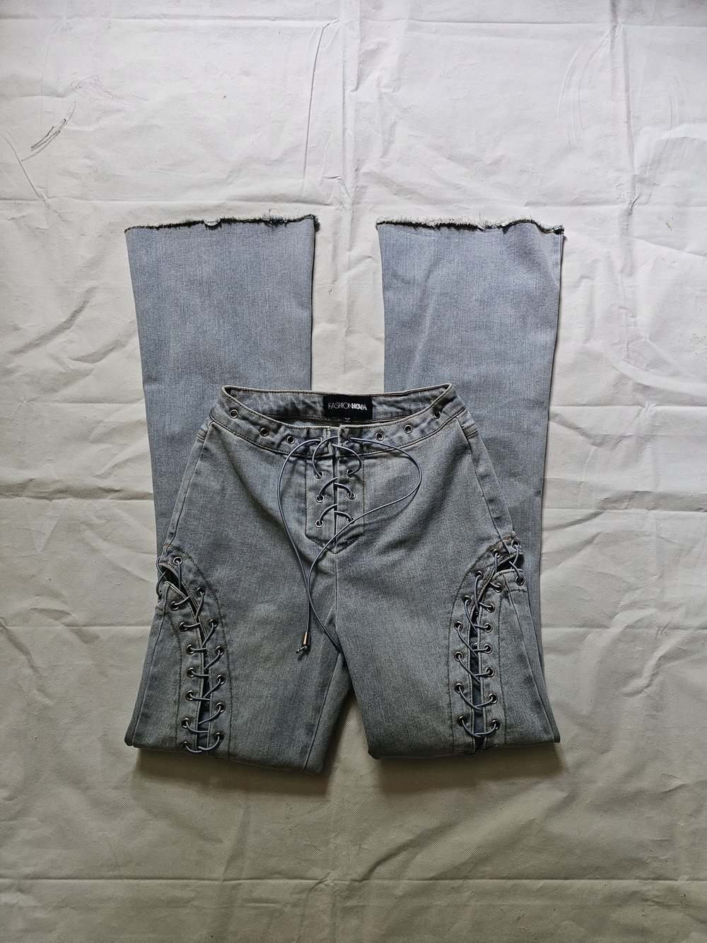 Fashion Nova Light Gray Lace-Up Flare Jeans